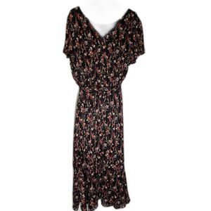 Lane Bryant 20 Black Metallic Floral Hi-Lo Dress V-Neck Ruffle Flutter Slve Belt